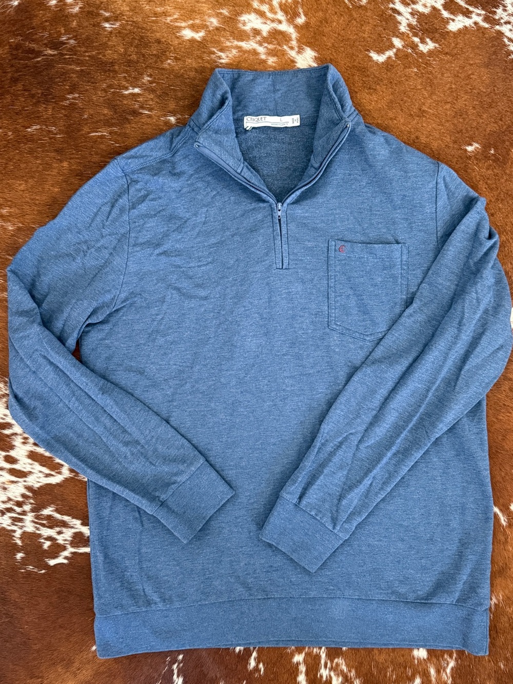 Criquet Men's Blue Quarter-Zip Sweater with Chest Pocket Size L
